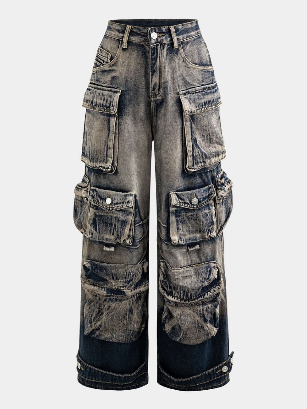 Ombre Multi Pocket Wide Leg Cargo Jeans By Micas Size XL - Picture 3 of 15